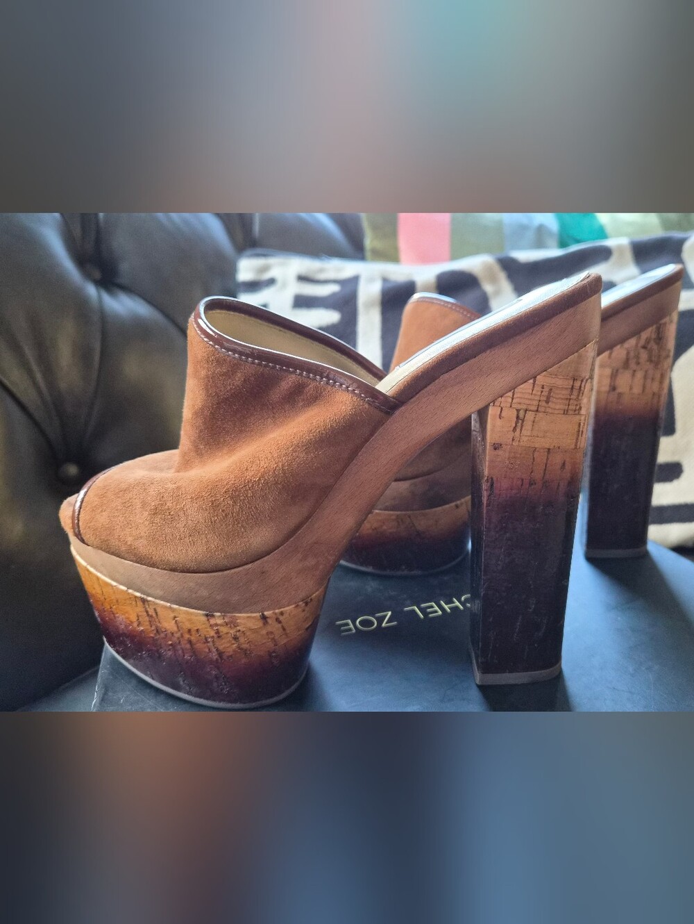 Rachel Zoe  Eddie Cafe Brown Suede Platform Mule Ombre Heels